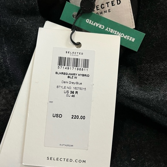 NWT Selected Homme Wool Harry Hybrid Blazer Dark Grey Blue Plaid - Picture 11 of 14